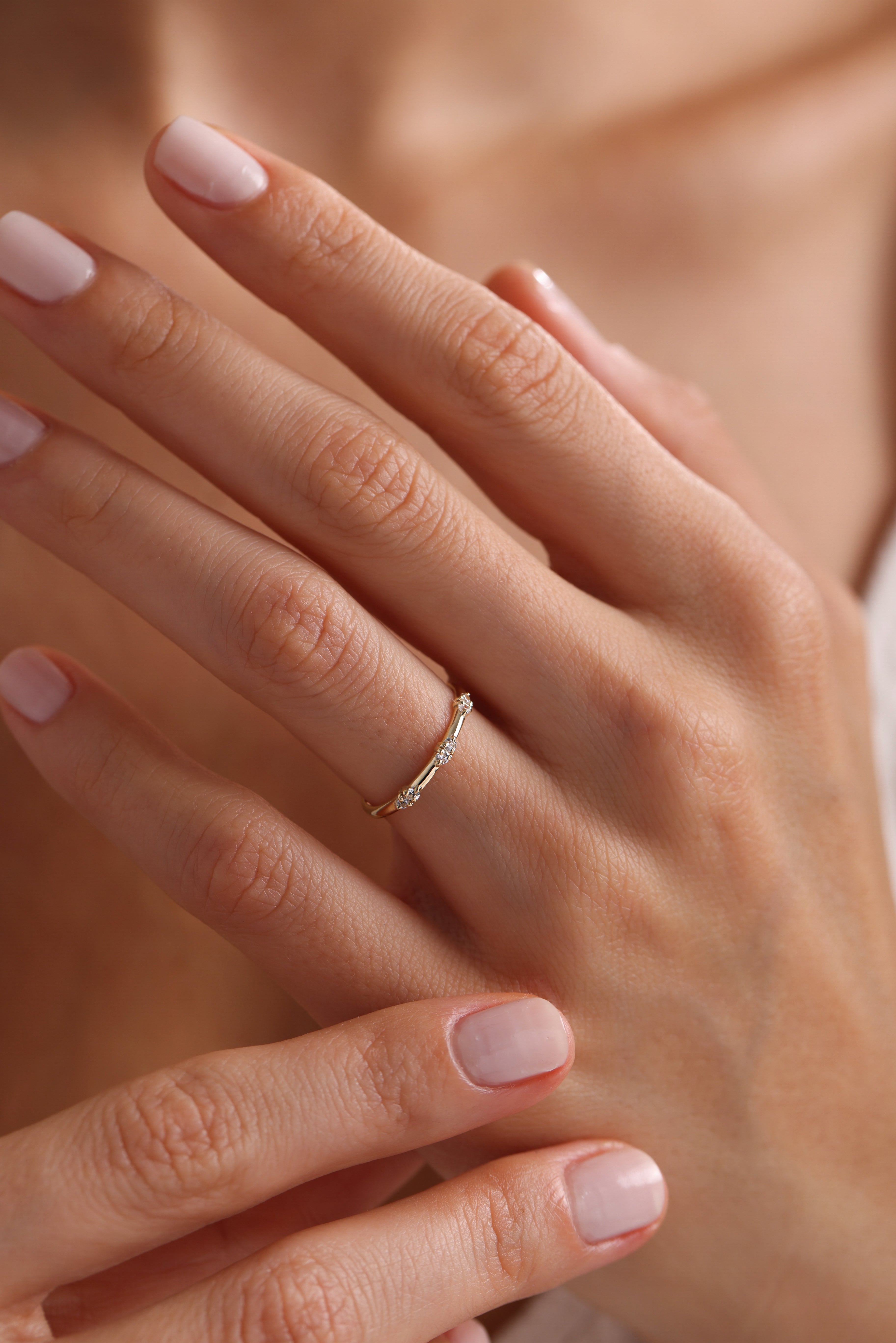 14k Gold Triple Diamond Ring