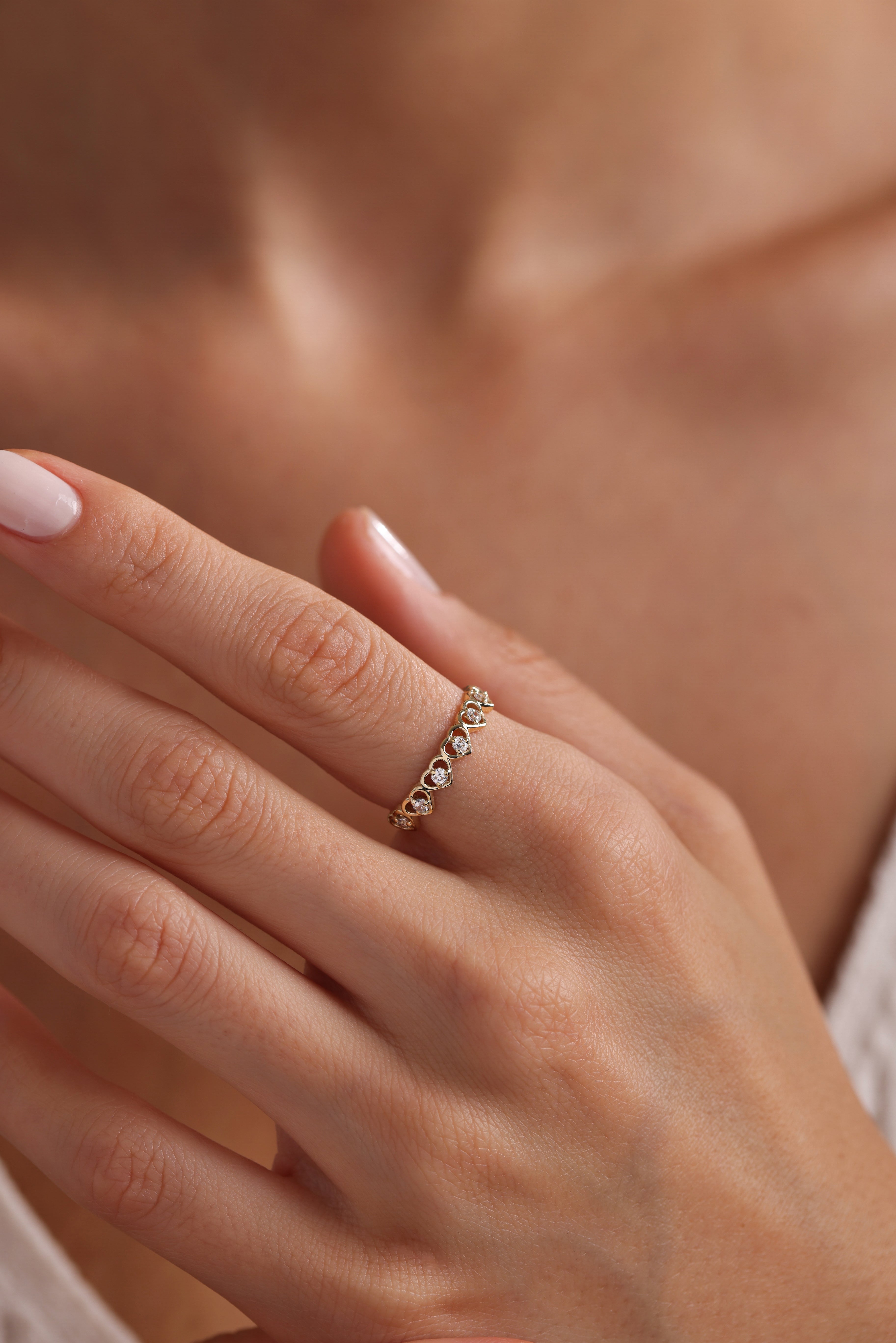 14k Gold Half Eternity Heart Ring
