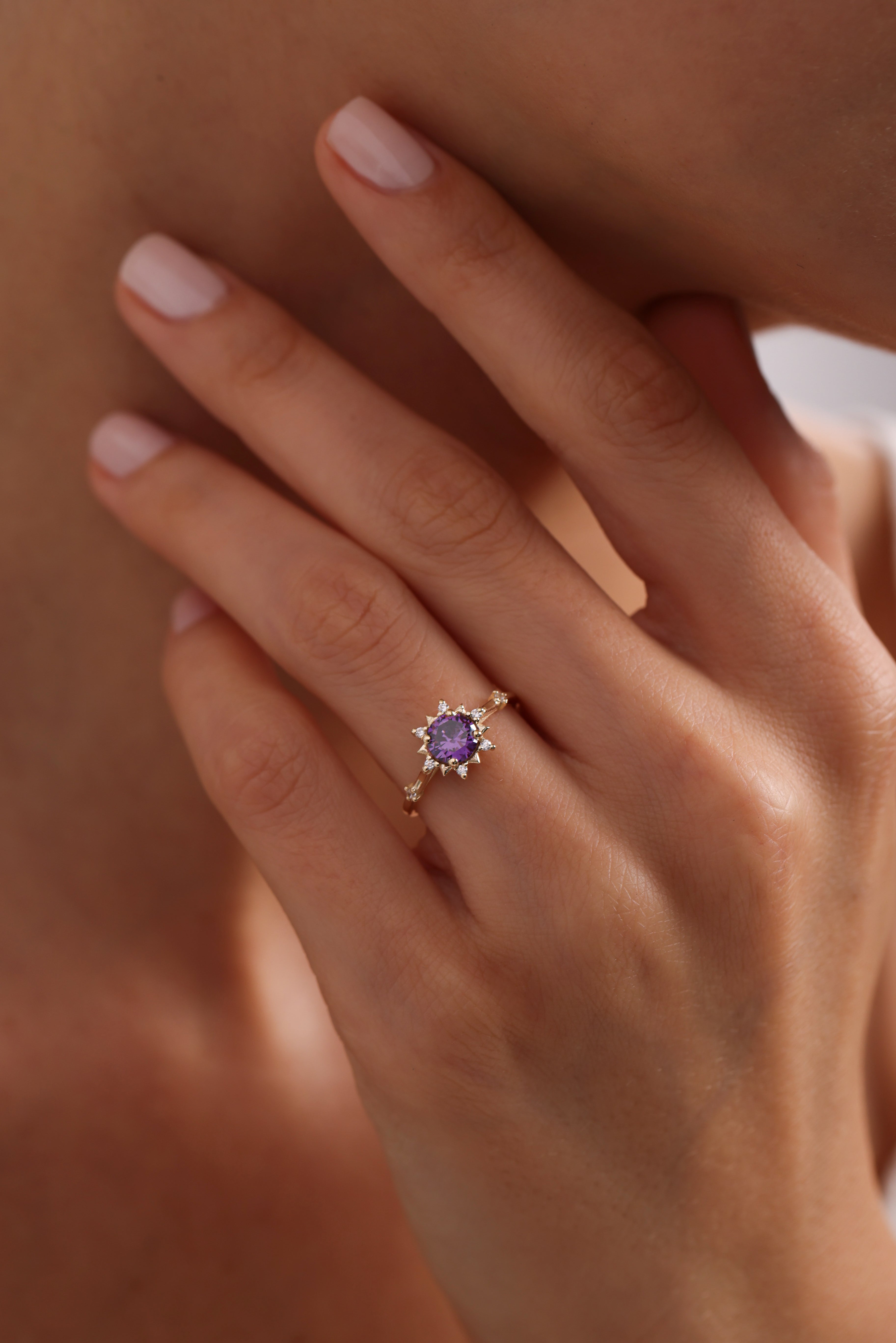 14k Gold Amethyst Diamond Ring