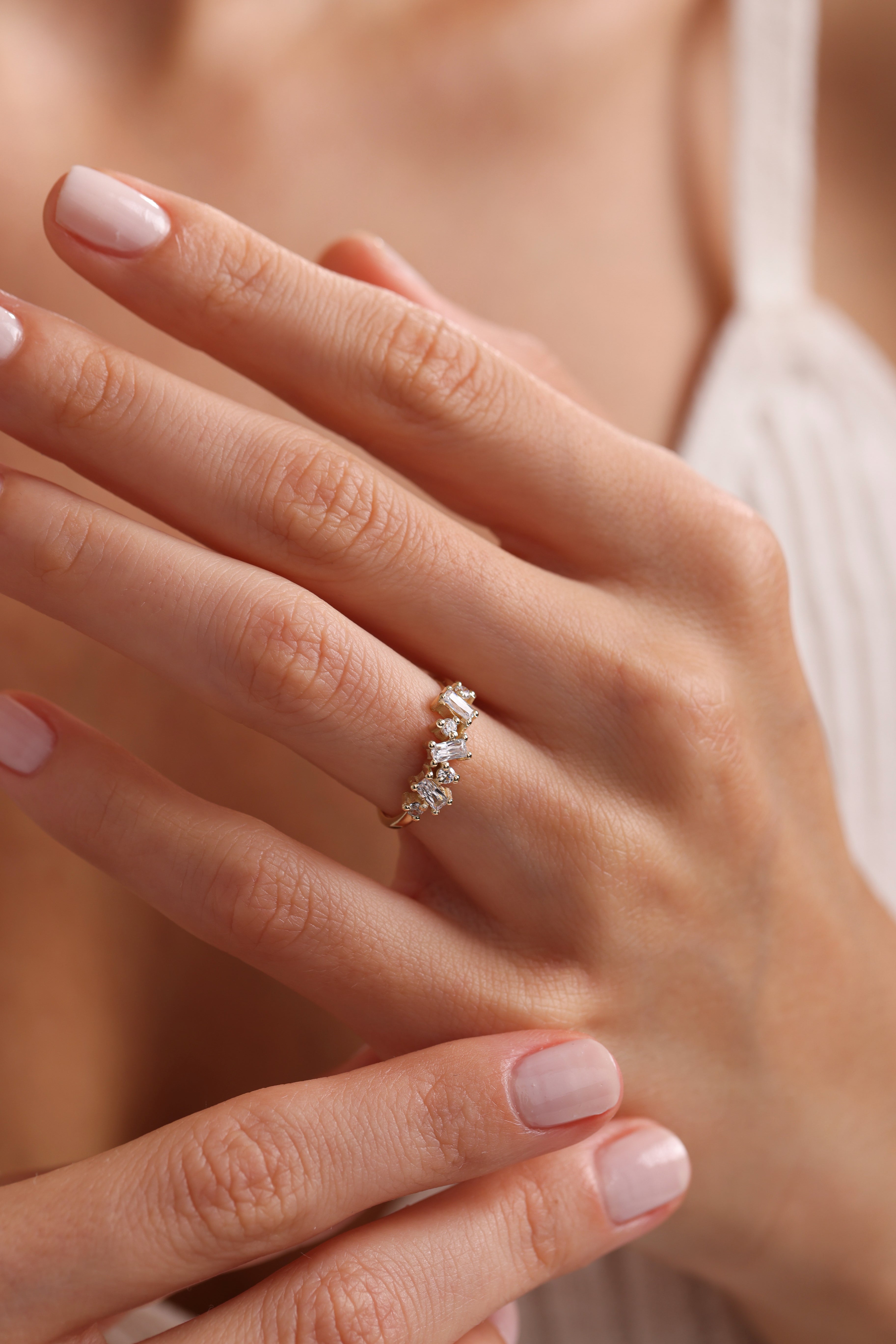 14k Gold Baguette Diamond Cluster Ring