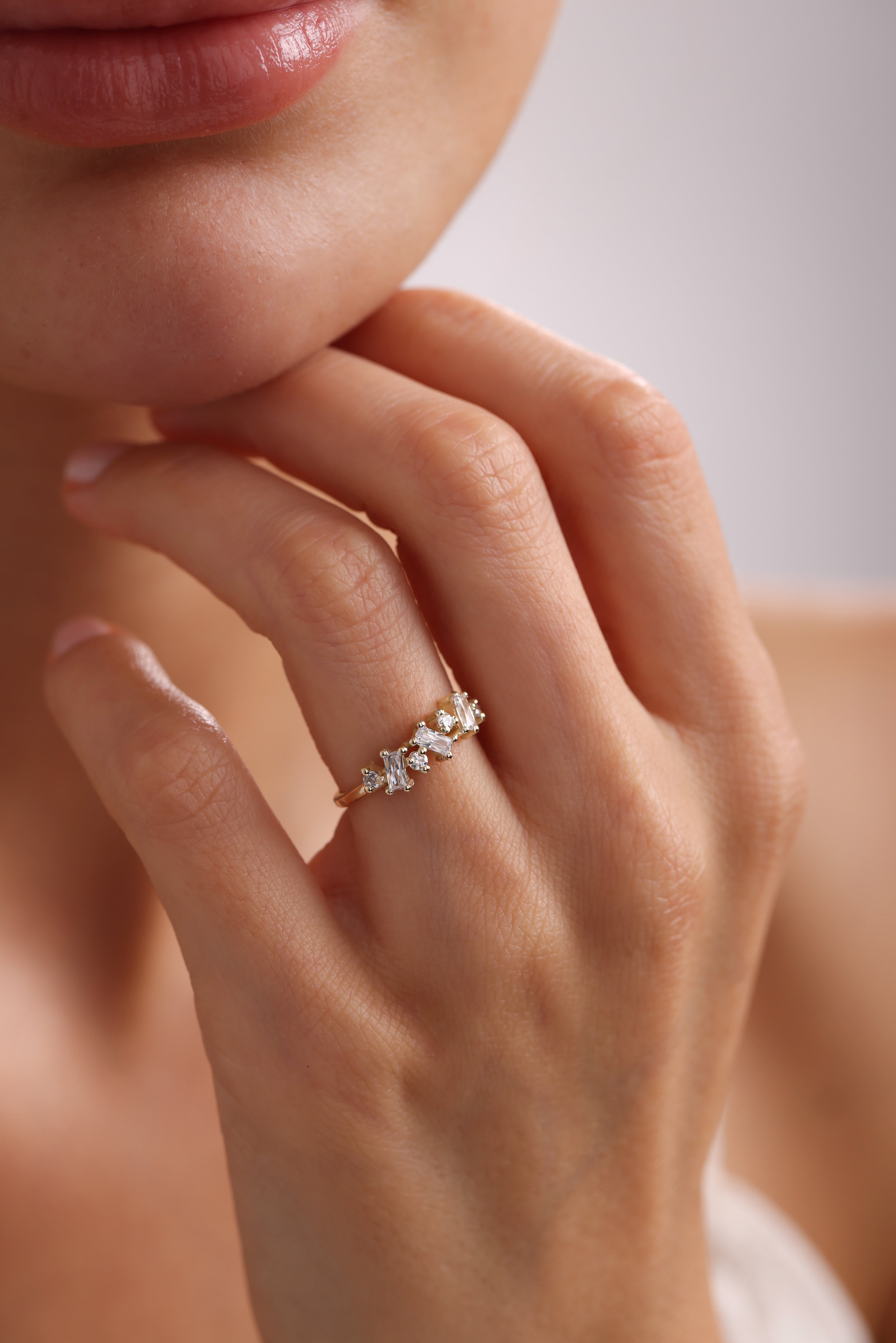 14k Gold Baguette Diamond Cluster Ring