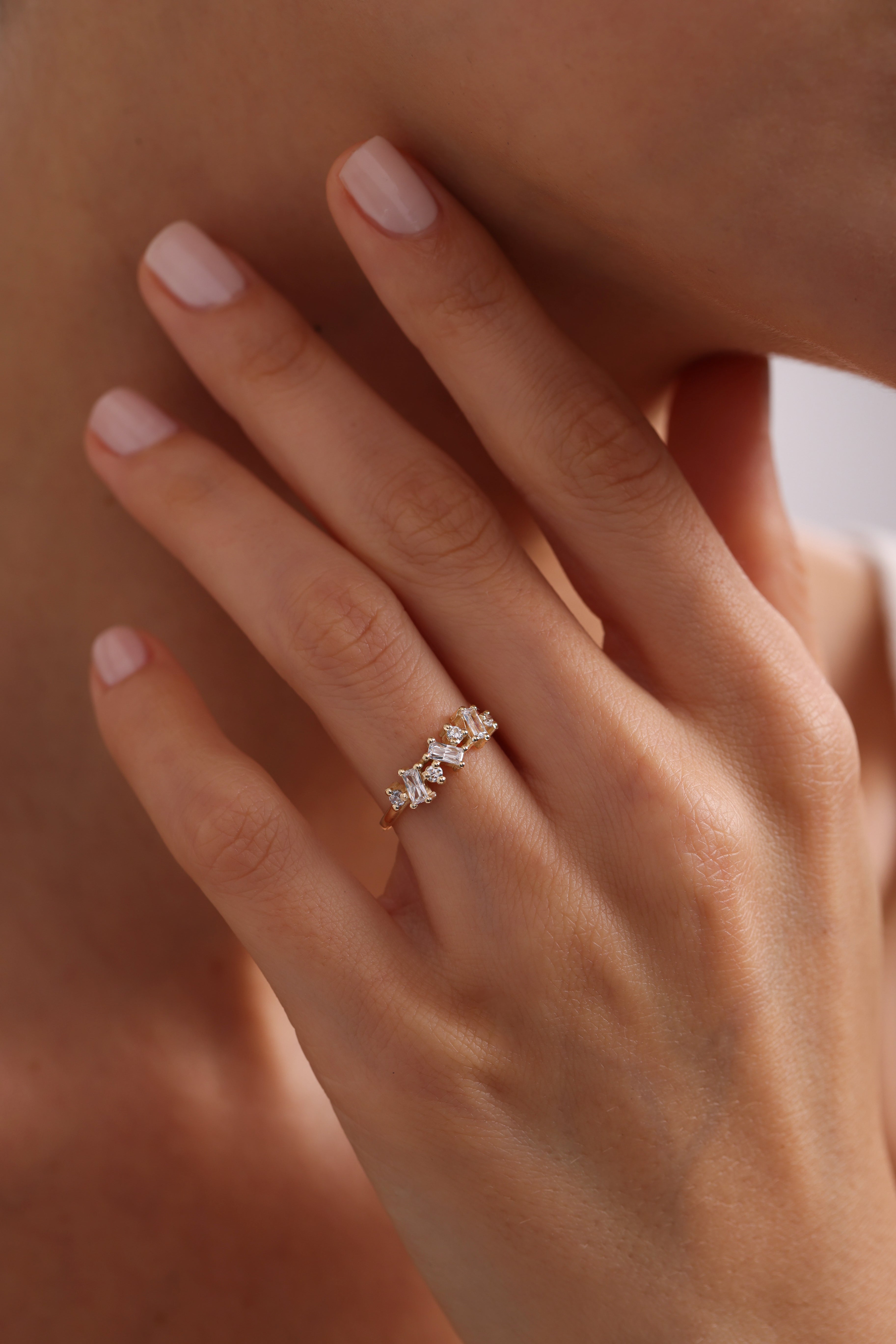 14k Gold Baguette Diamond Cluster Ring