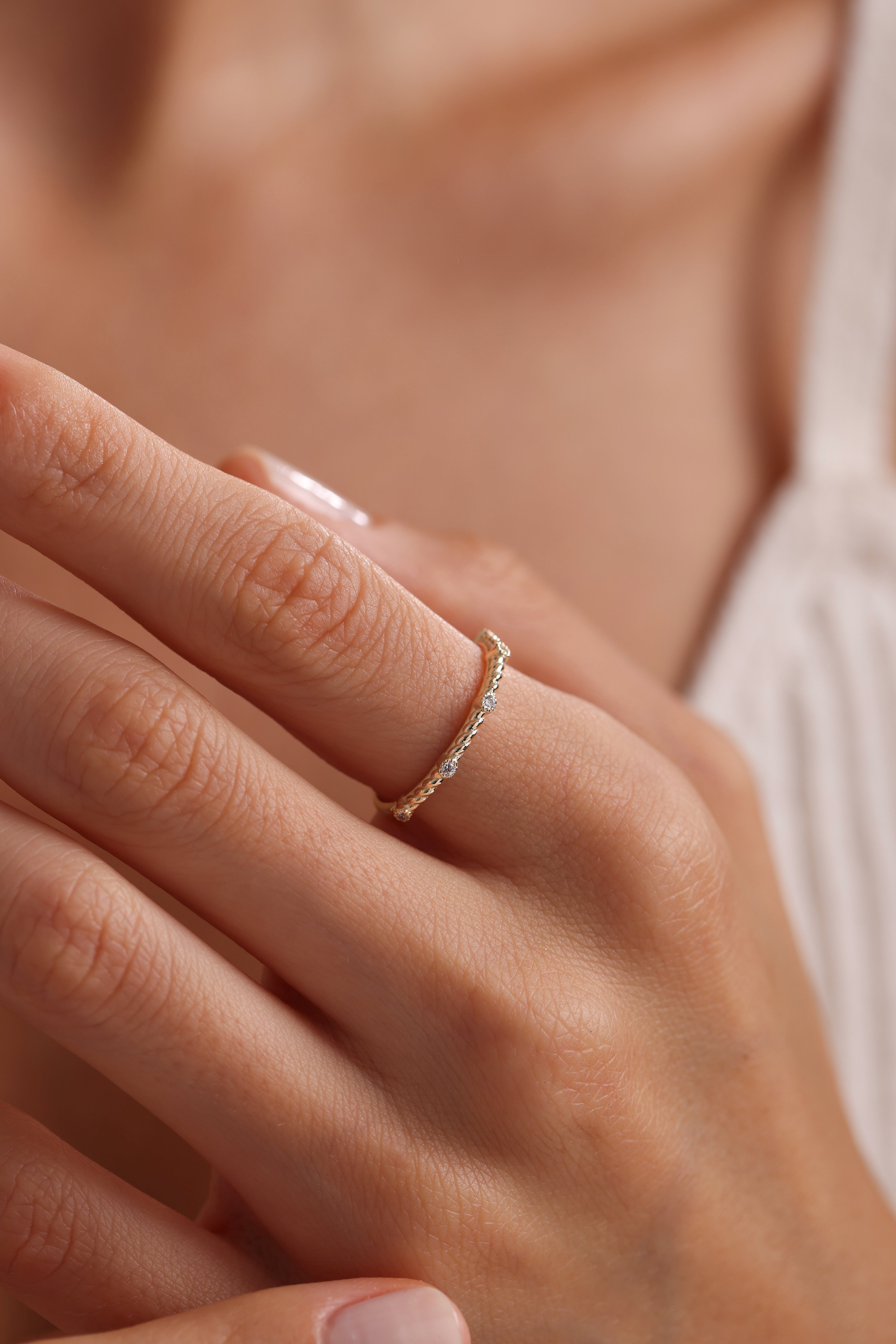 14k Gold Textured Diamond Band with Five Stones