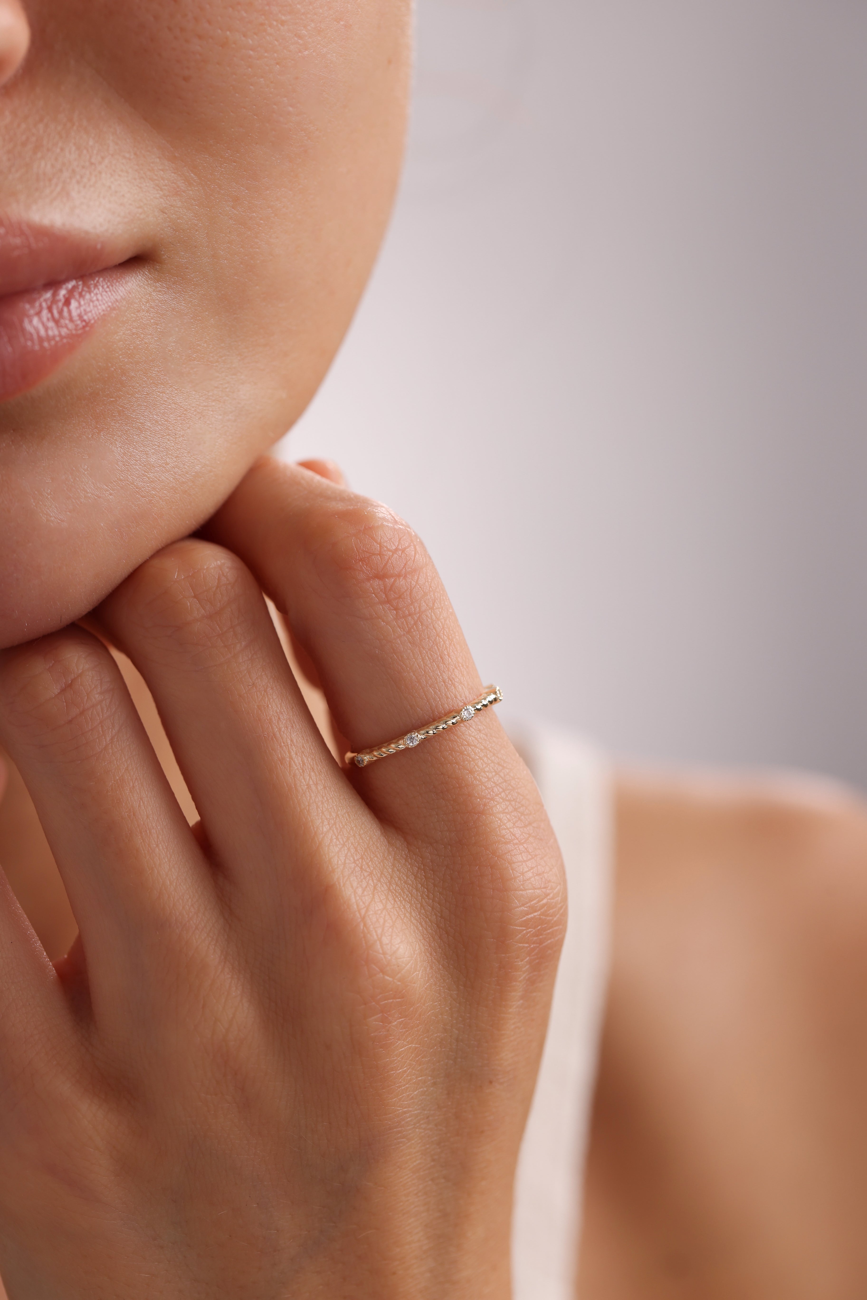 14k Gold Textured Diamond Band with Five Stones