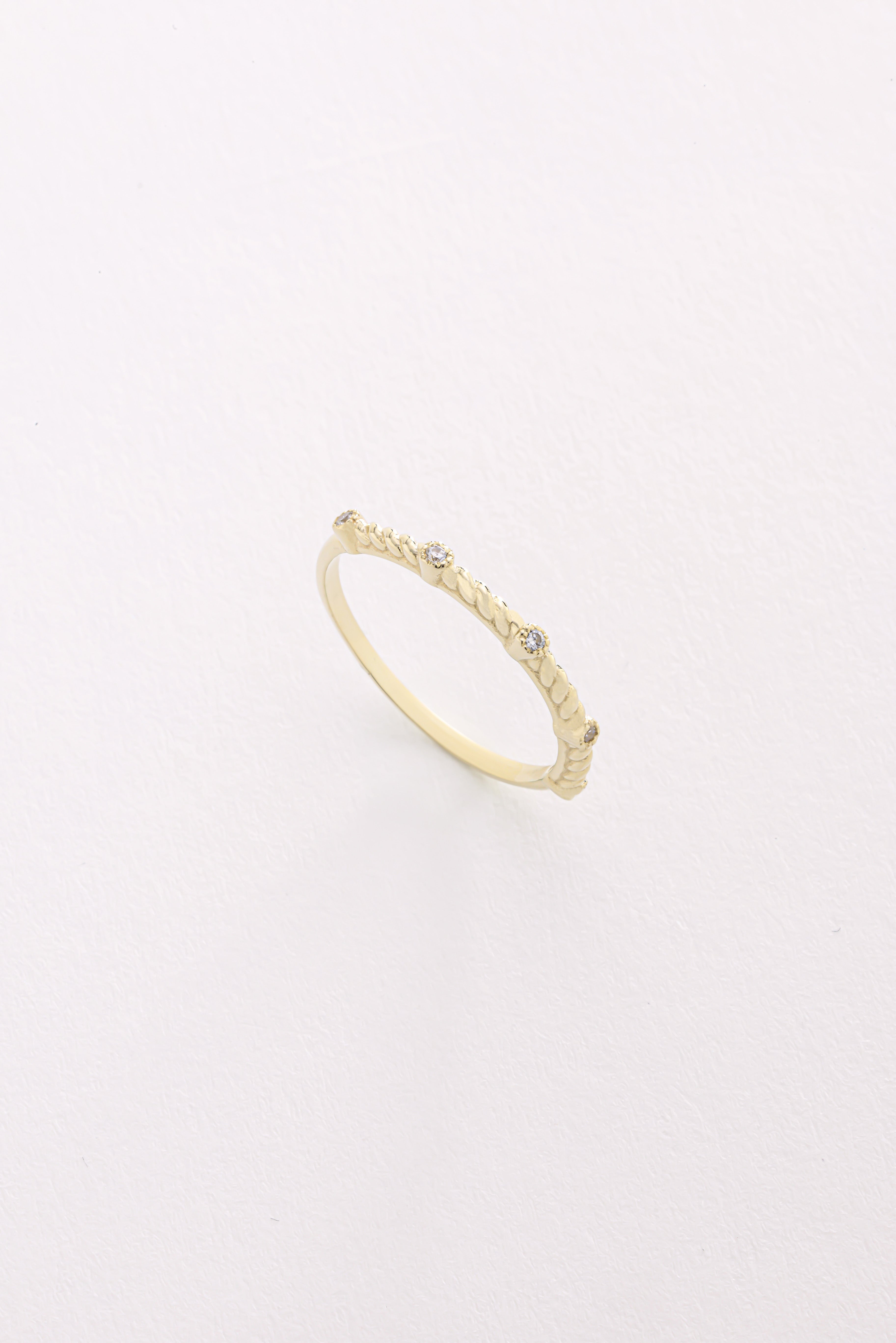 14k Gold Textured Diamond Band with Five Stones