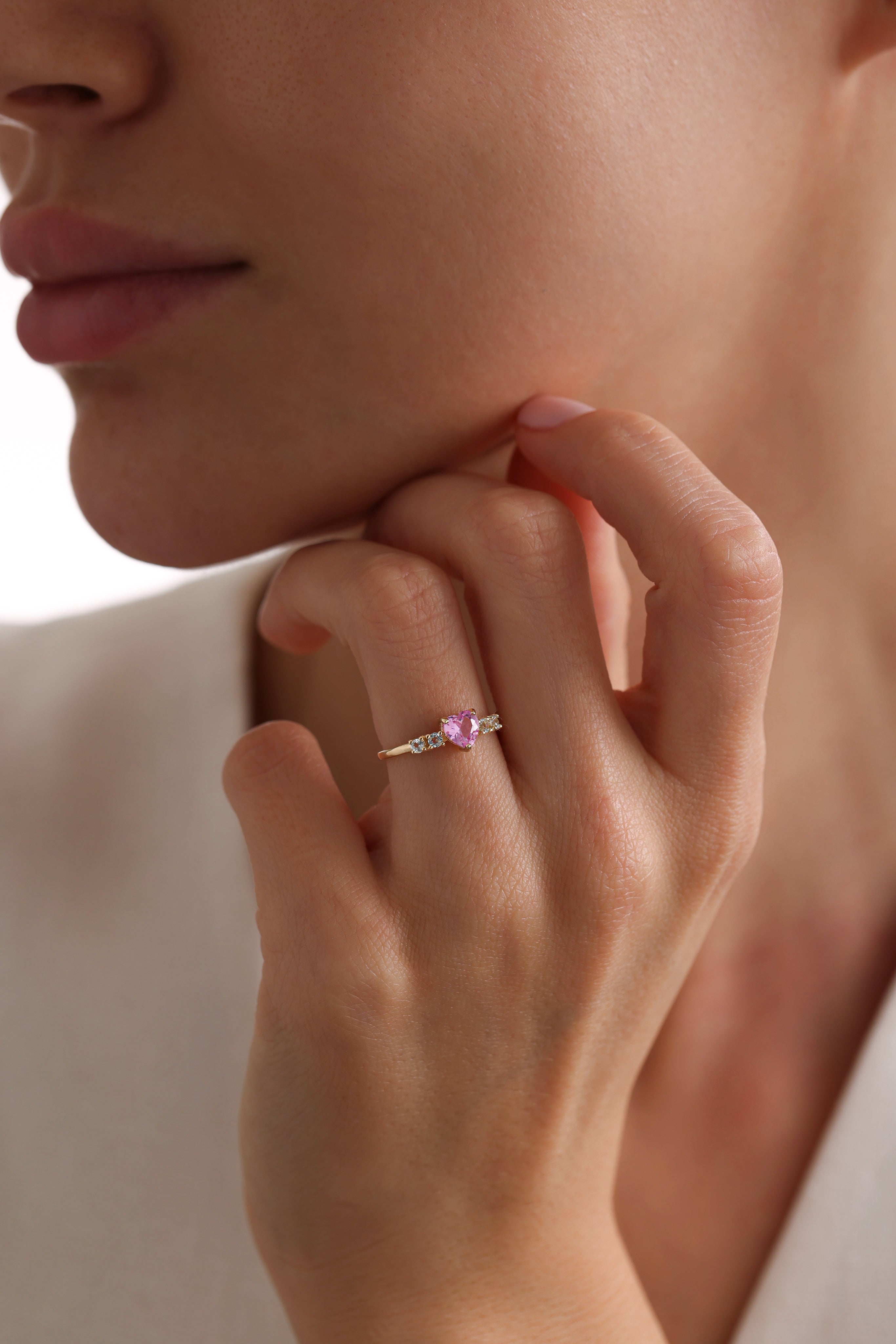 14k Gold Blush Heart Pink Sapphire Ring