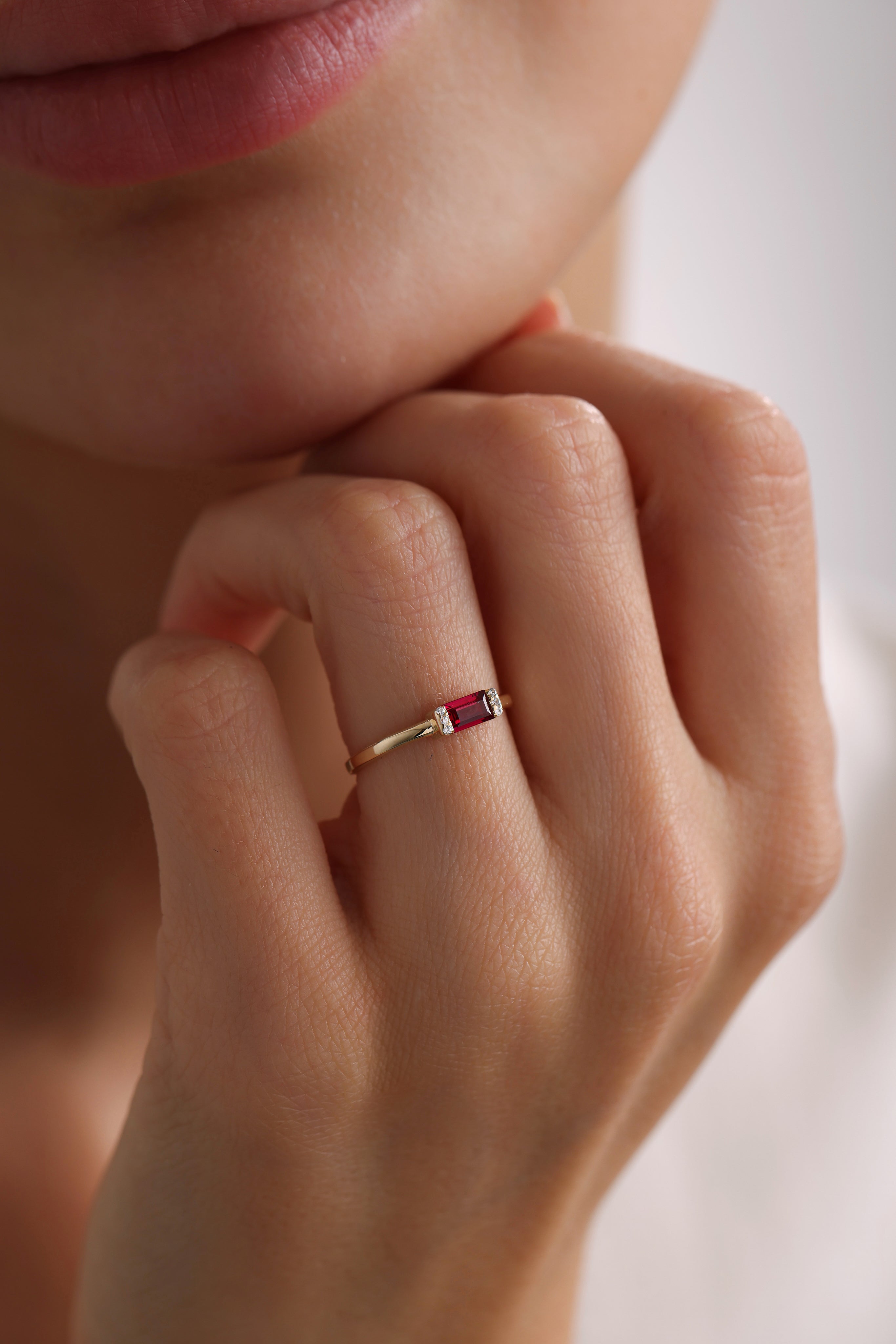 14k Gold Sophisticated Ruby Baguette Ring