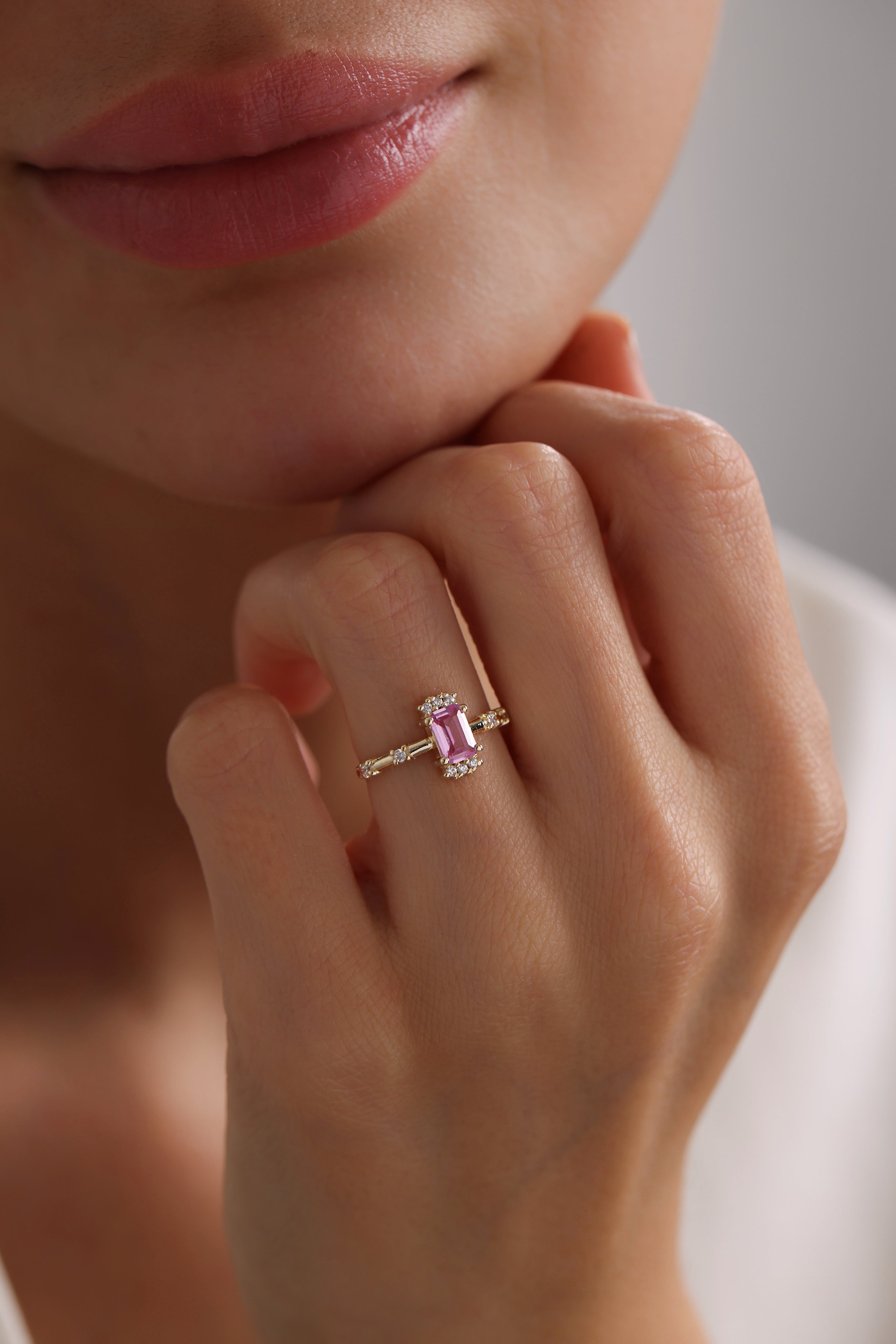 14k Gold Pink Sapphire Baguette Ring