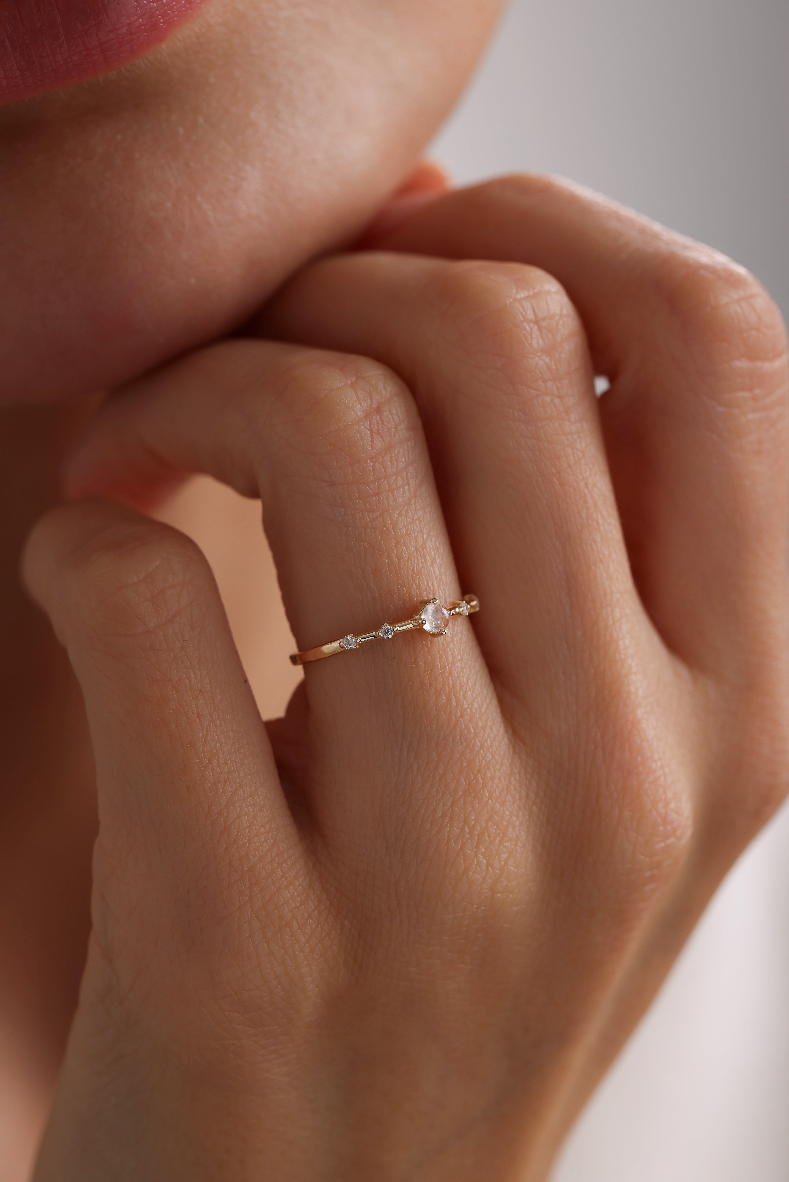 14k Gold Moonstone Dainty Ring