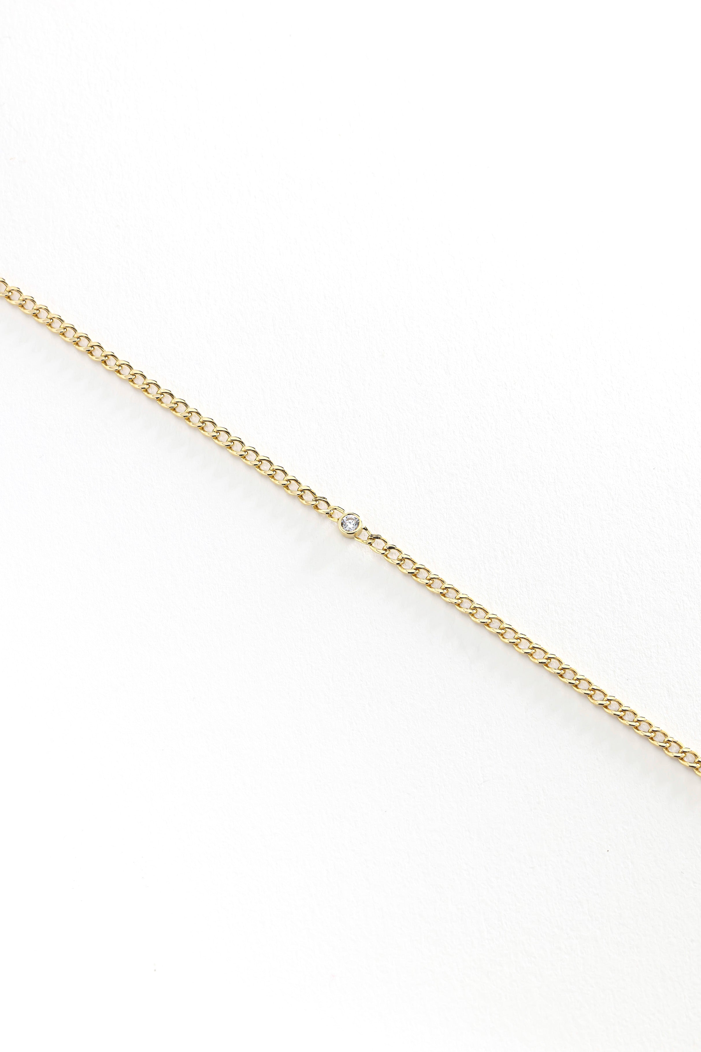 14k Gold Solitaire Curb Chain Bracelet