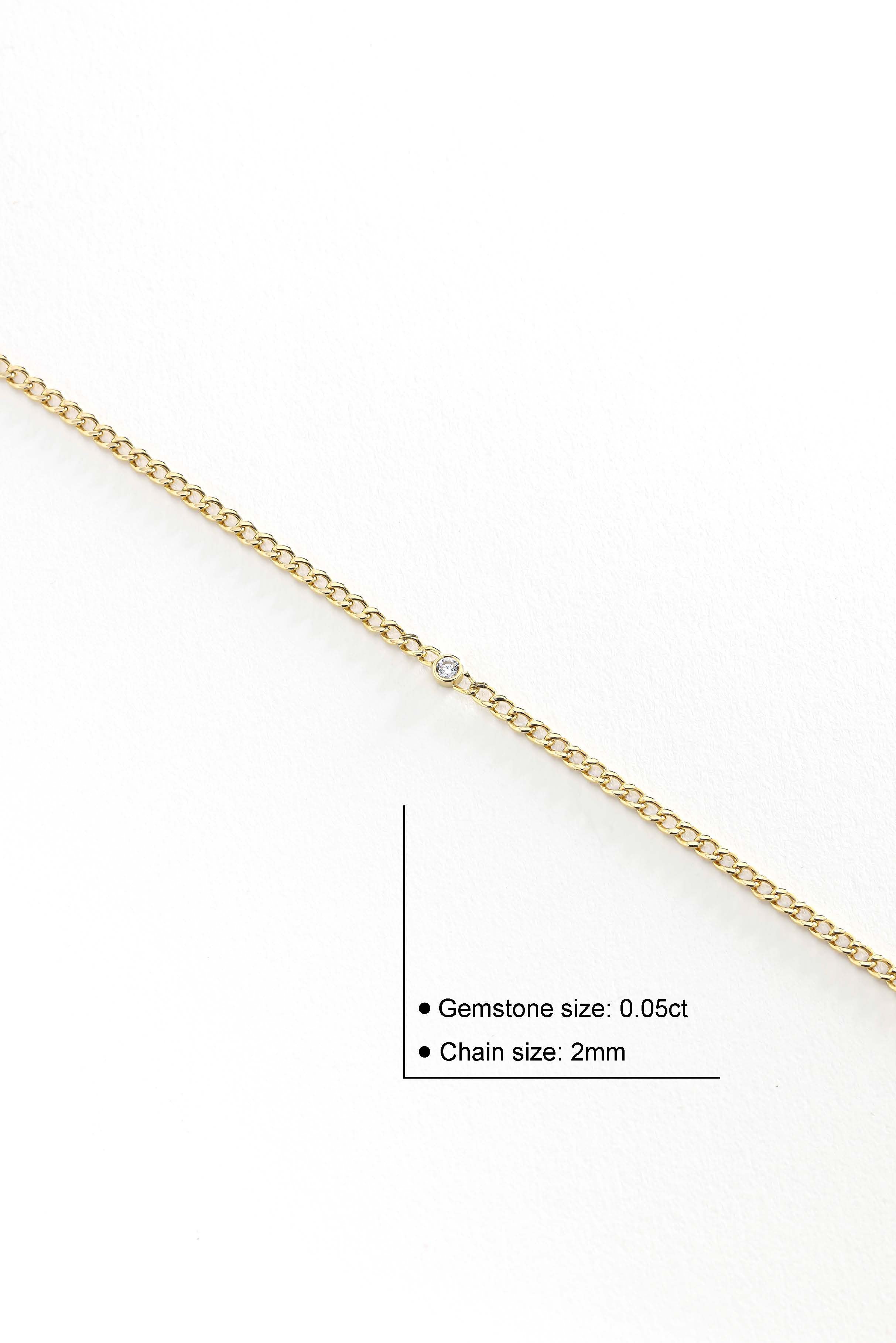 14k Gold Solitaire Curb Chain Bracelet