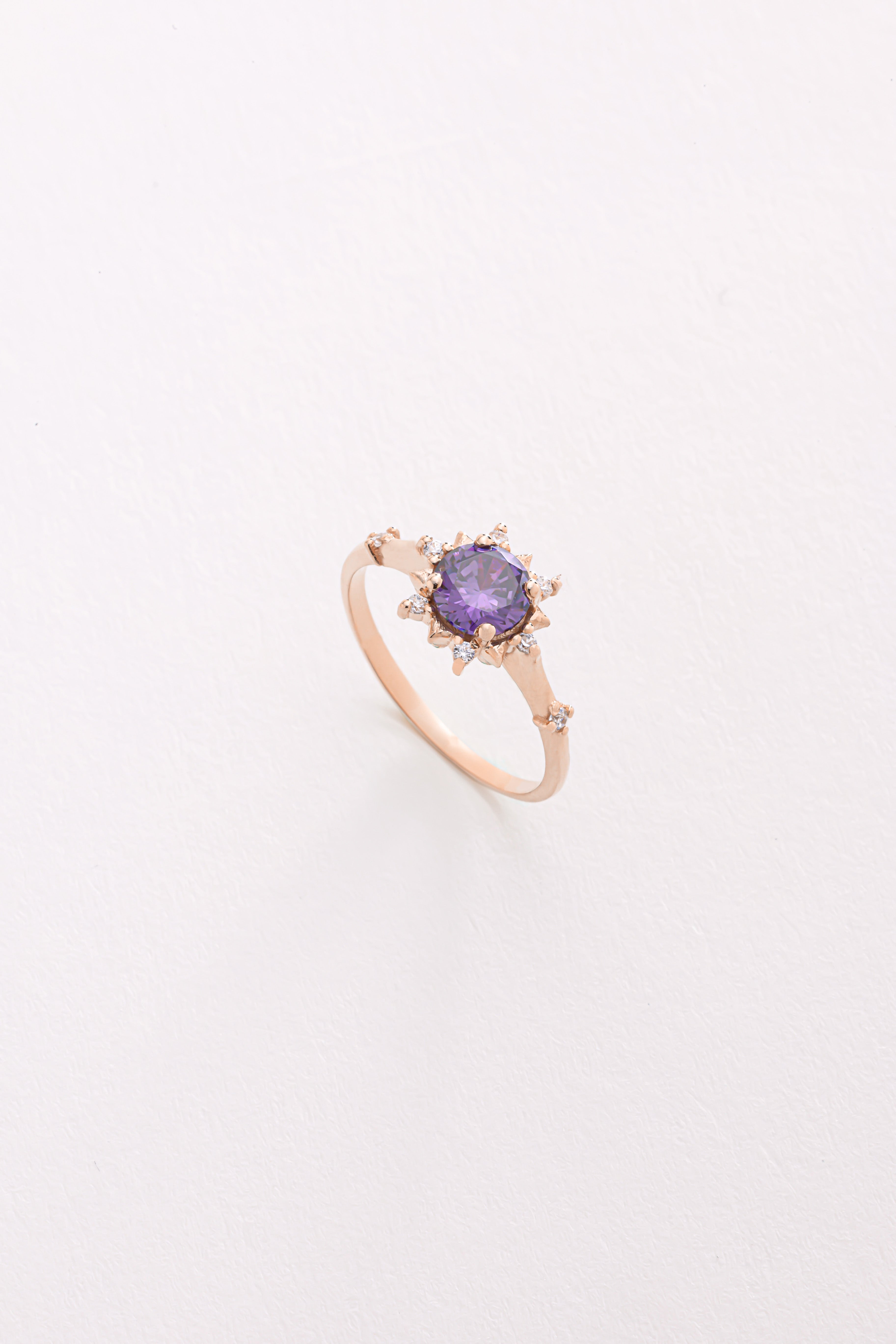 14k Gold Amethyst Diamond Ring