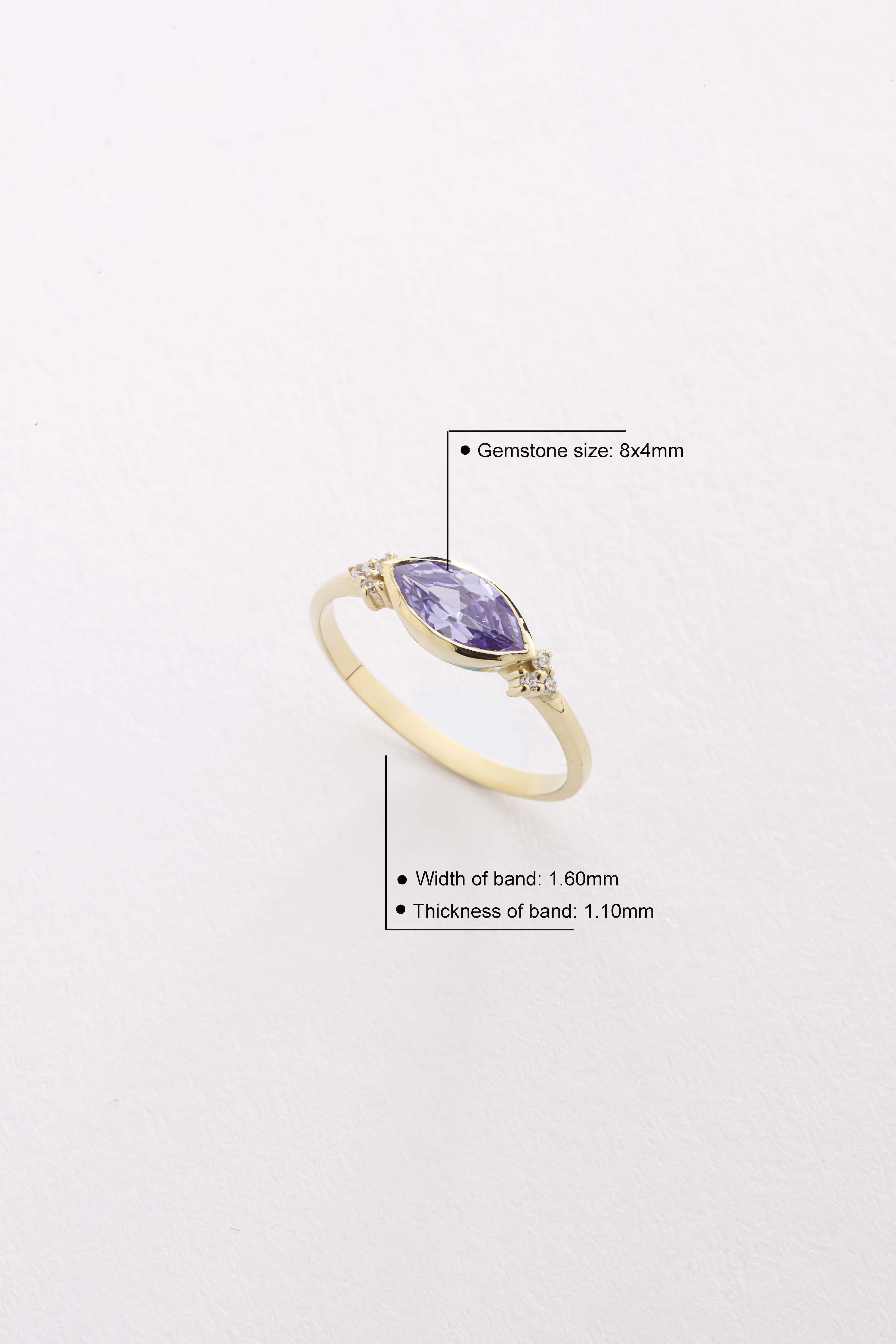 14k Gold Marquise Amethyst Ring