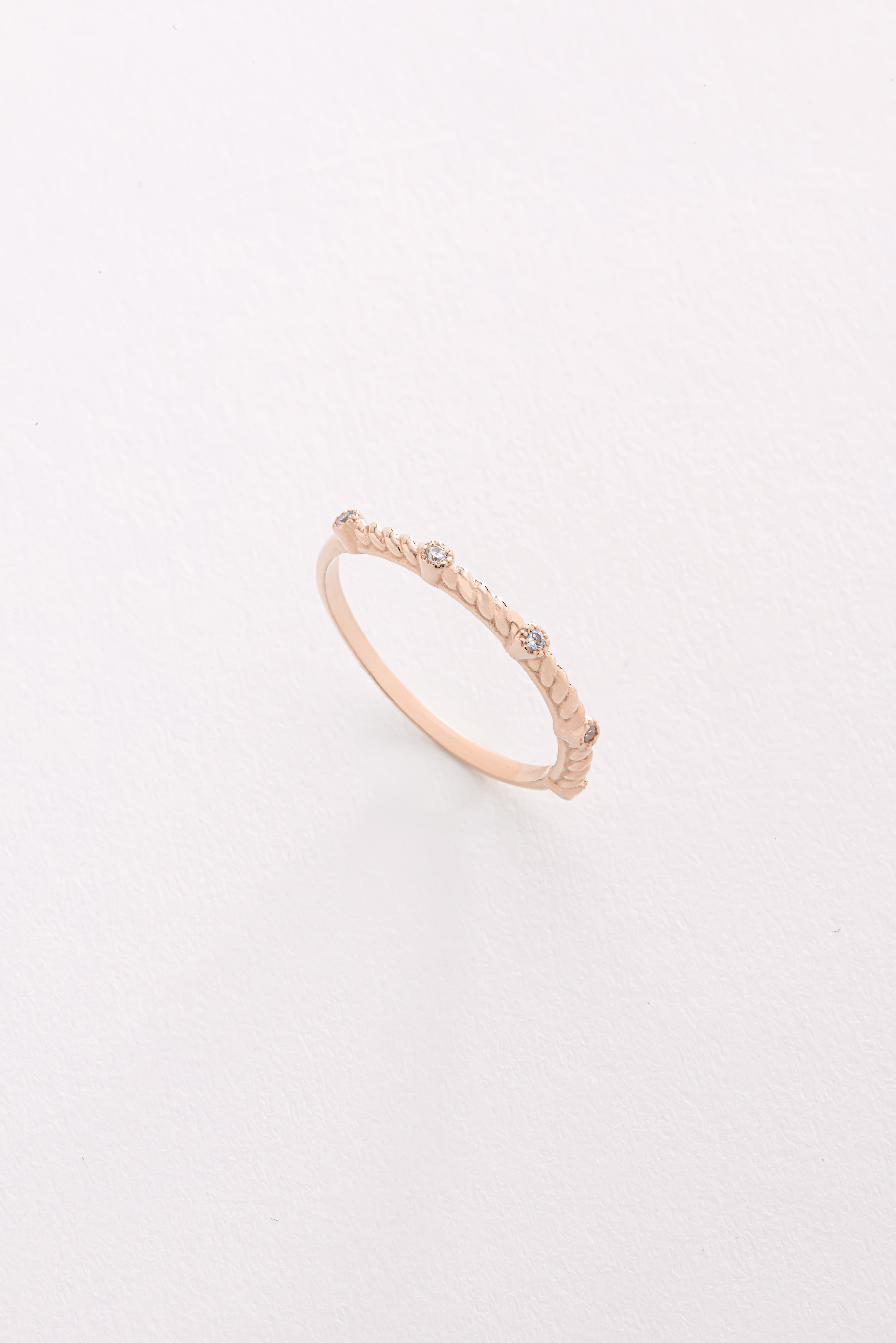 14k Gold Textured Diamond Band with Five Stones