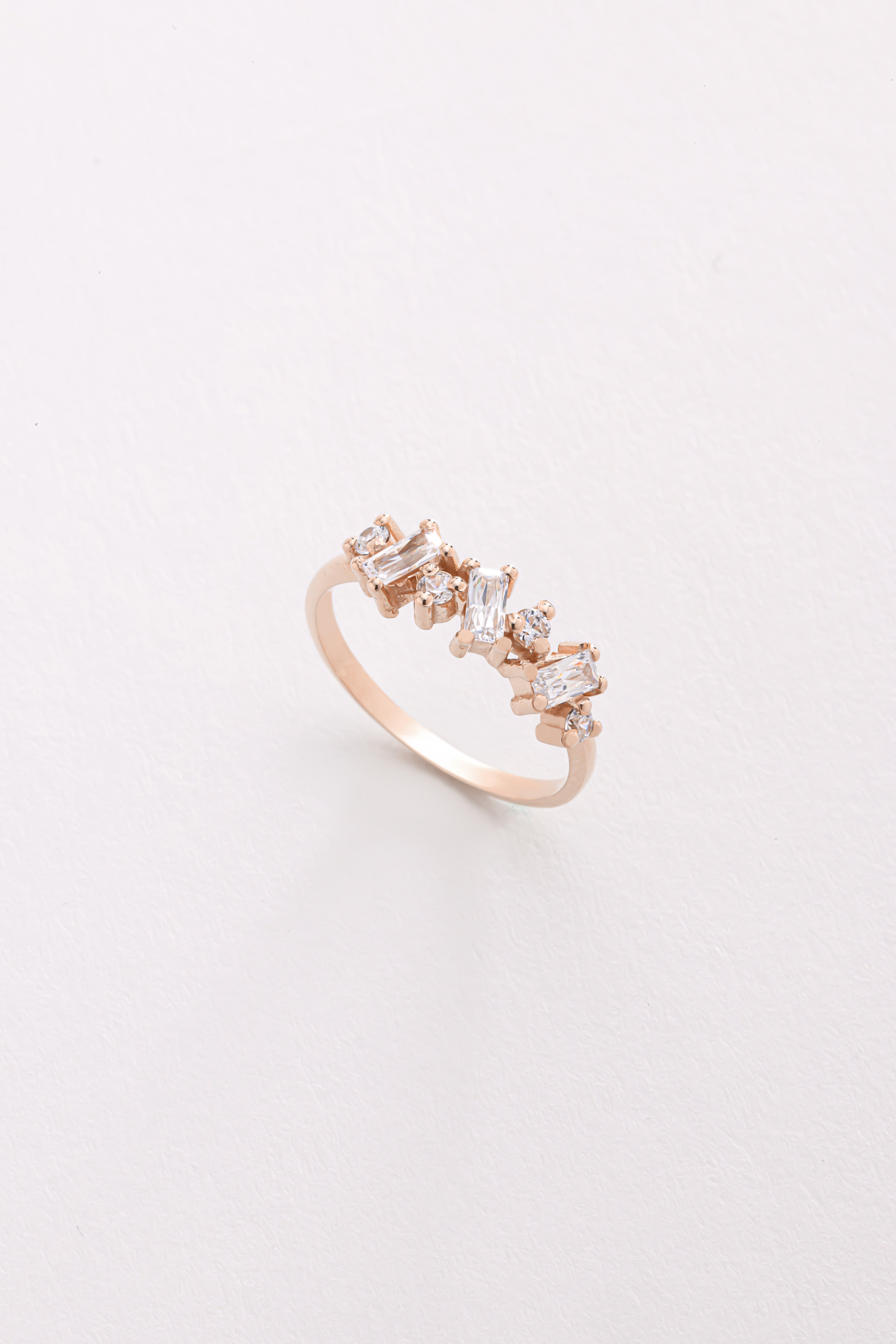 14k Gold Baguette Diamond Cluster Ring
