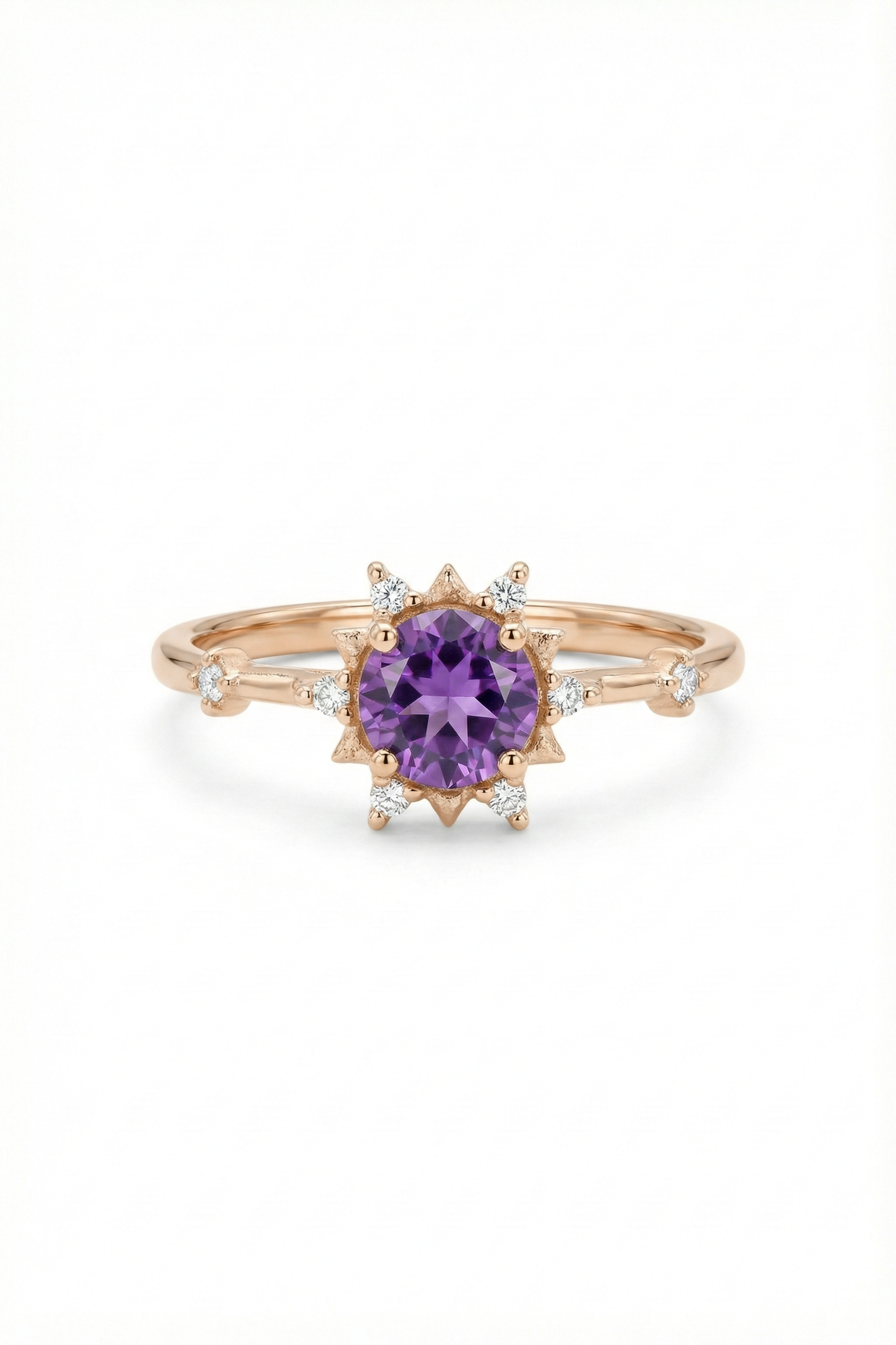 14k Gold Amethyst Diamond Ring