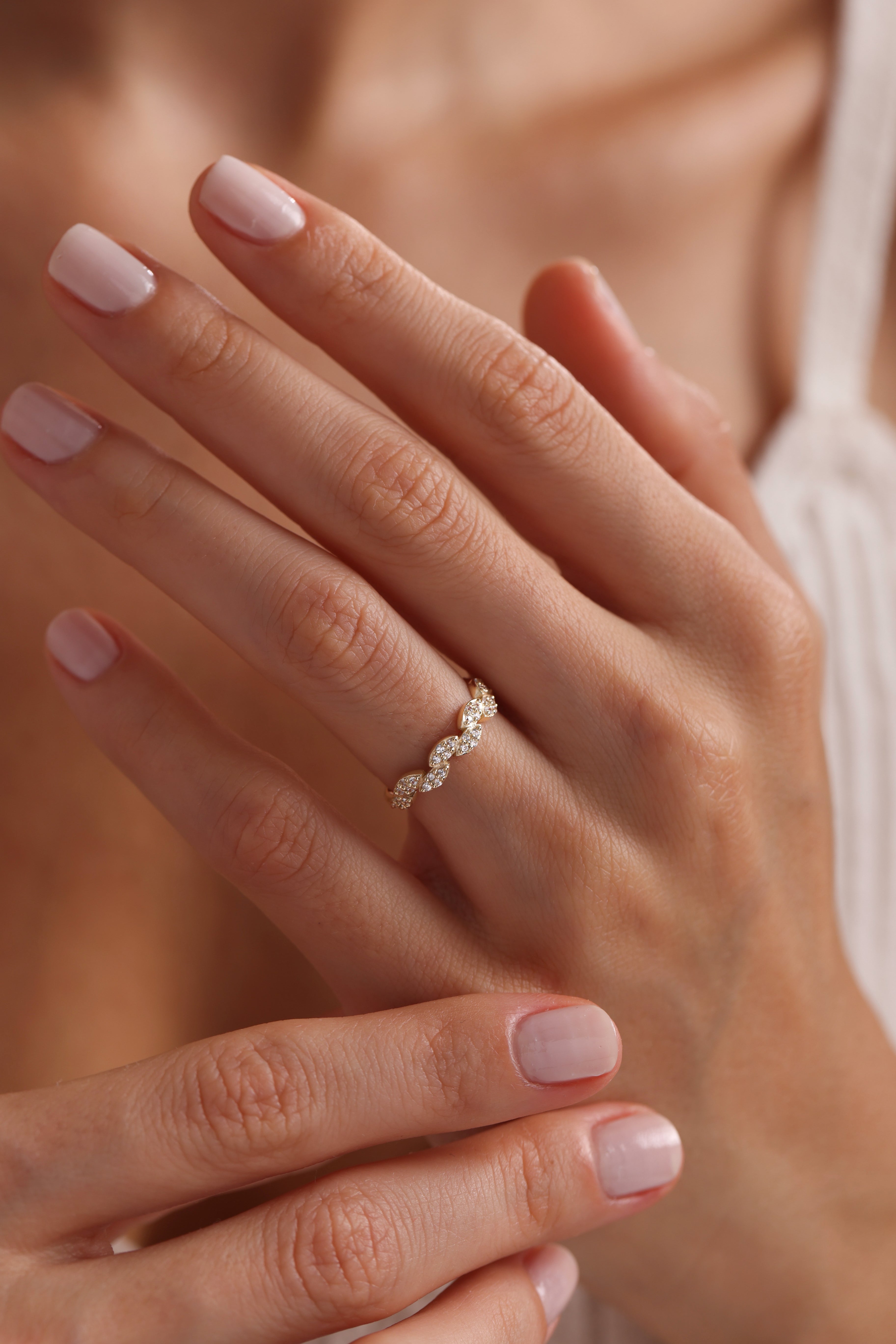 14k Gold Marquise-Shape Diamond Band