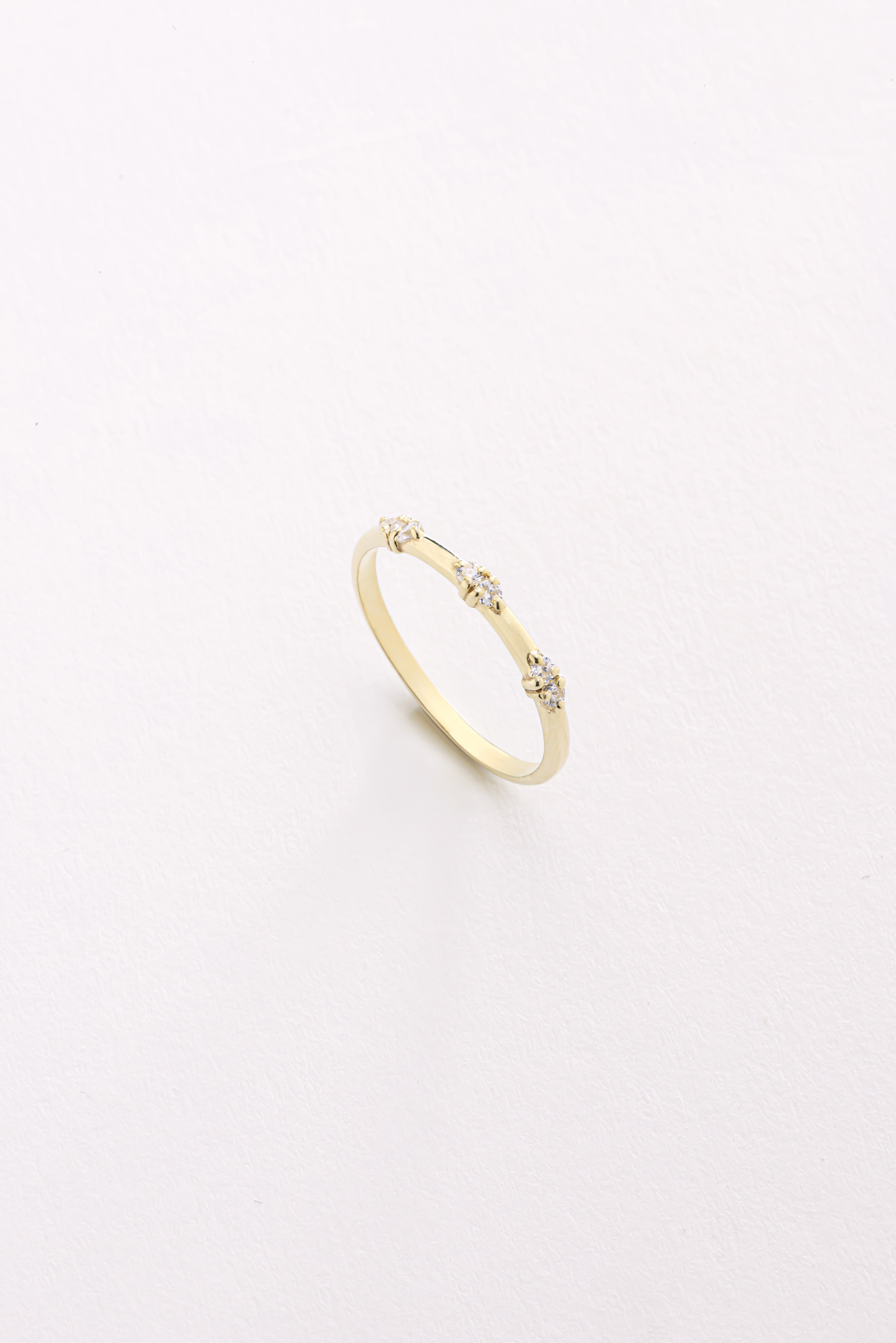 14k Gold Triple Diamond Ring