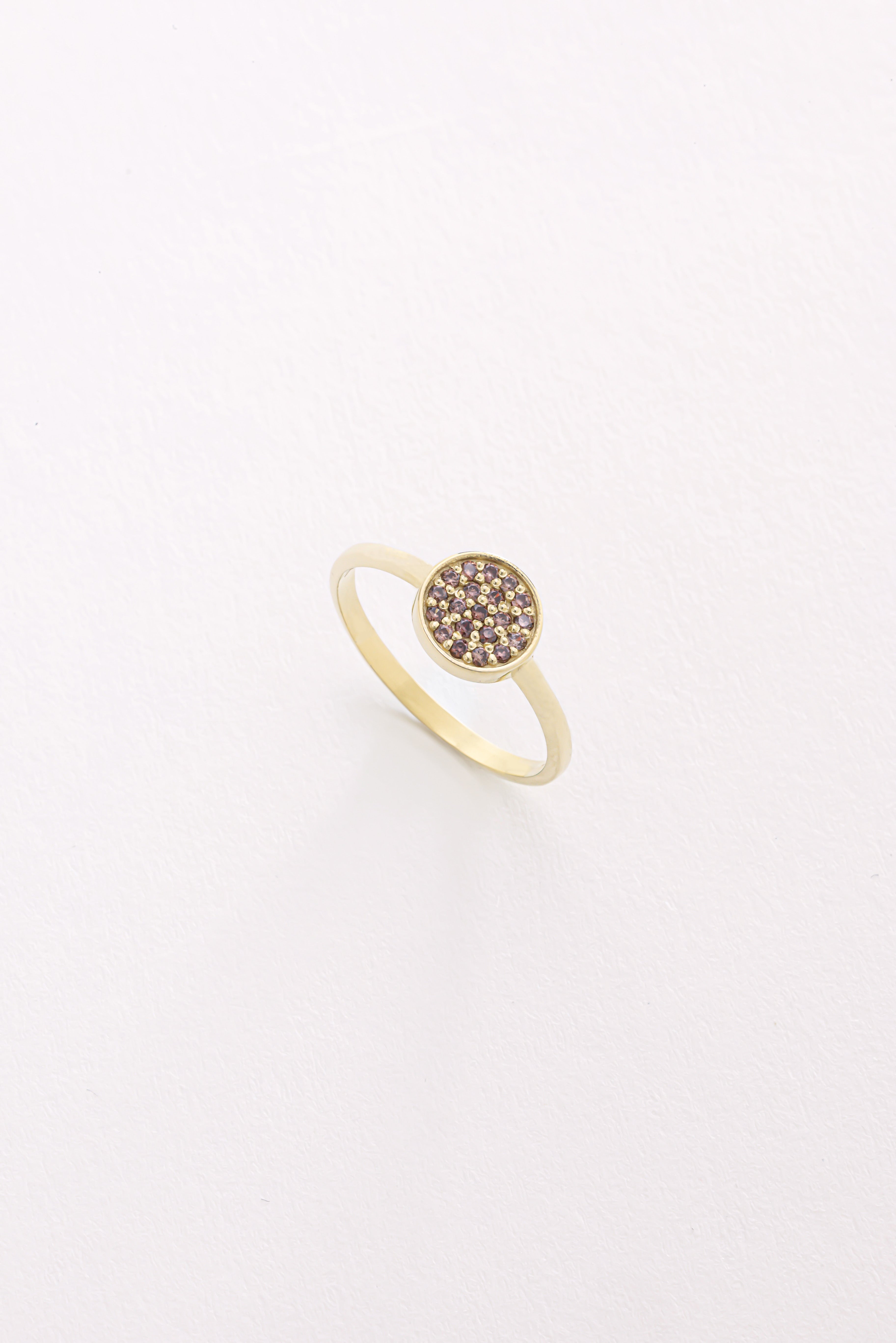 14k Gold Purple Stone Disc Ring