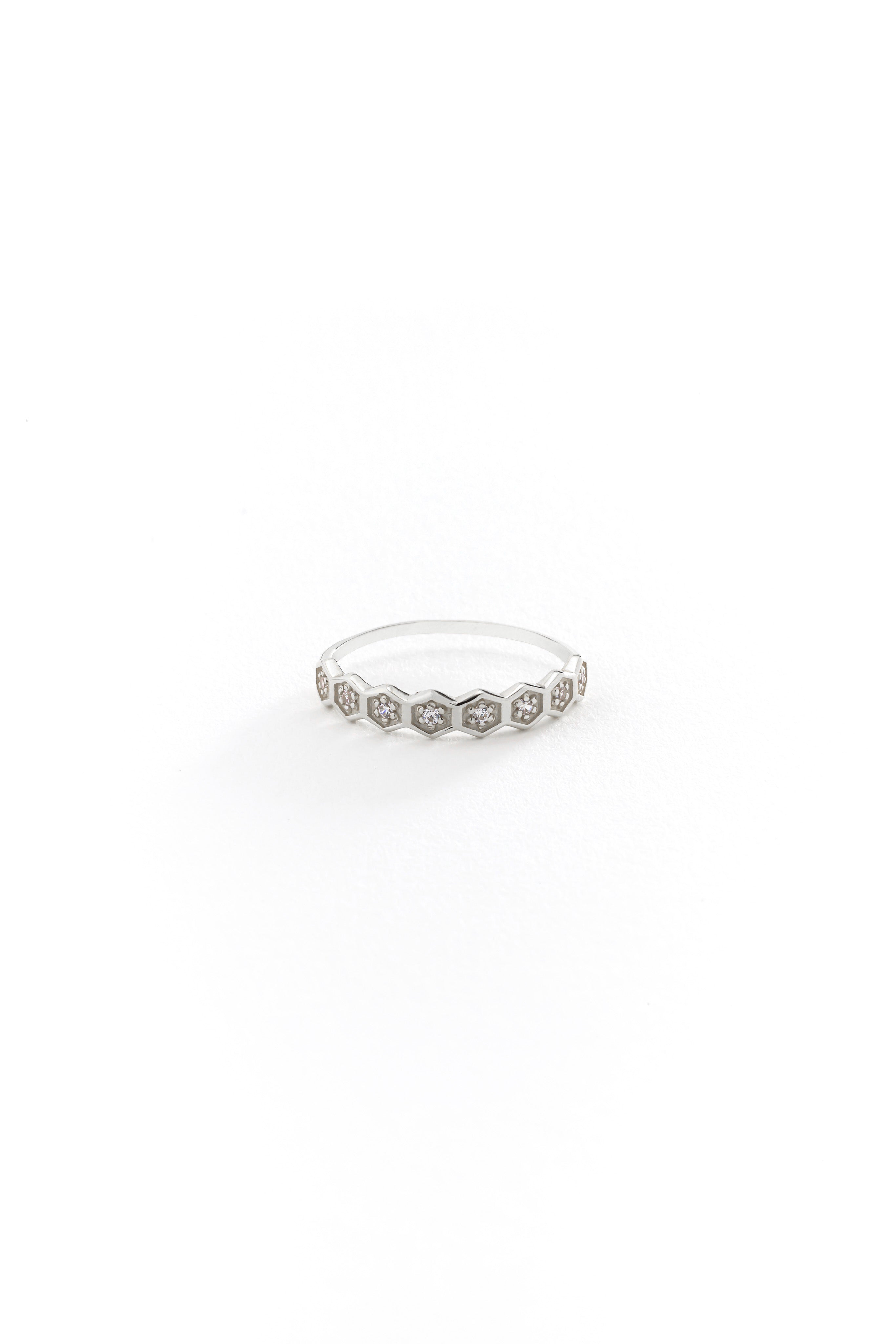 14k Gold Sparkle Hexagon Ring