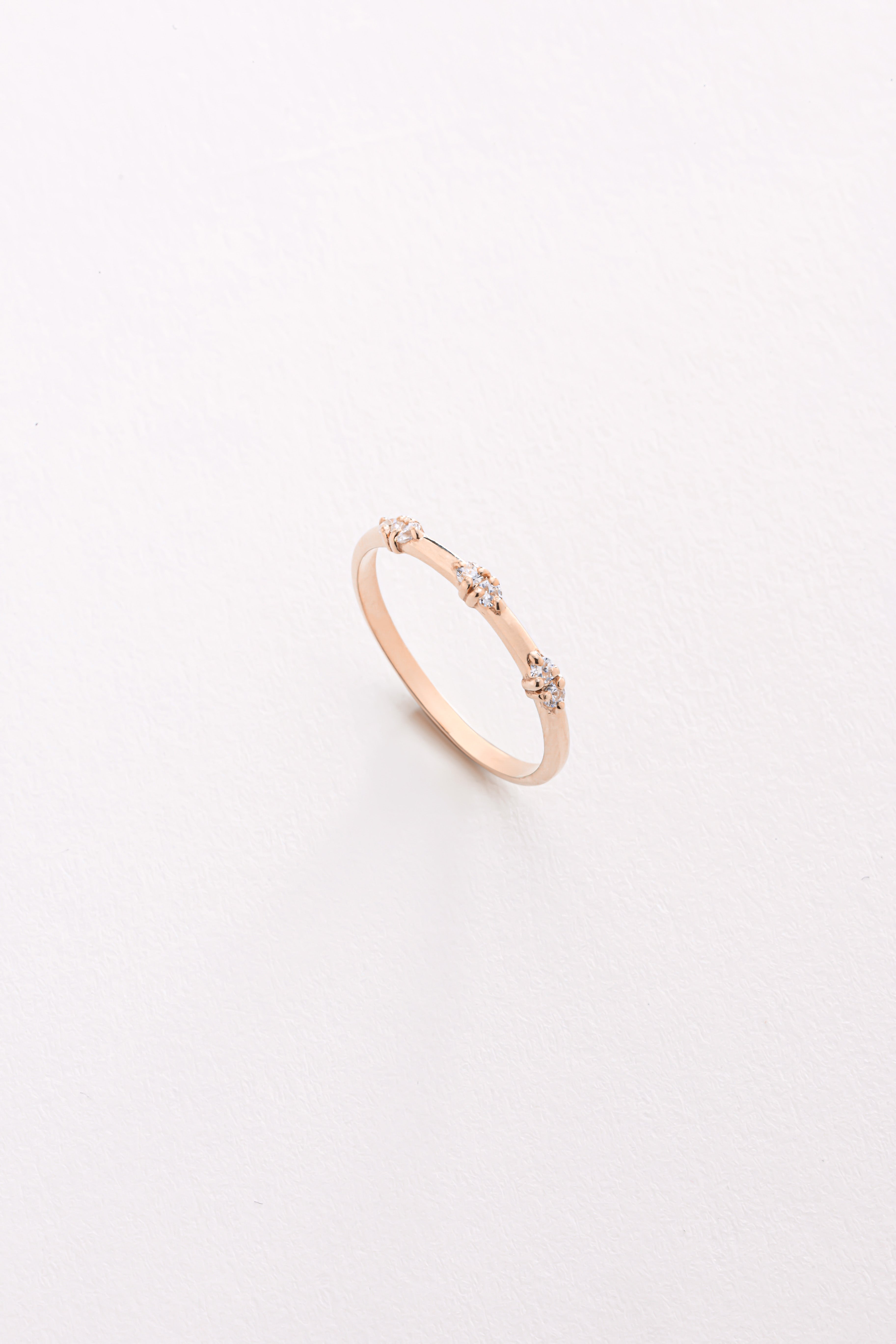 14k Gold Triple Diamond Ring