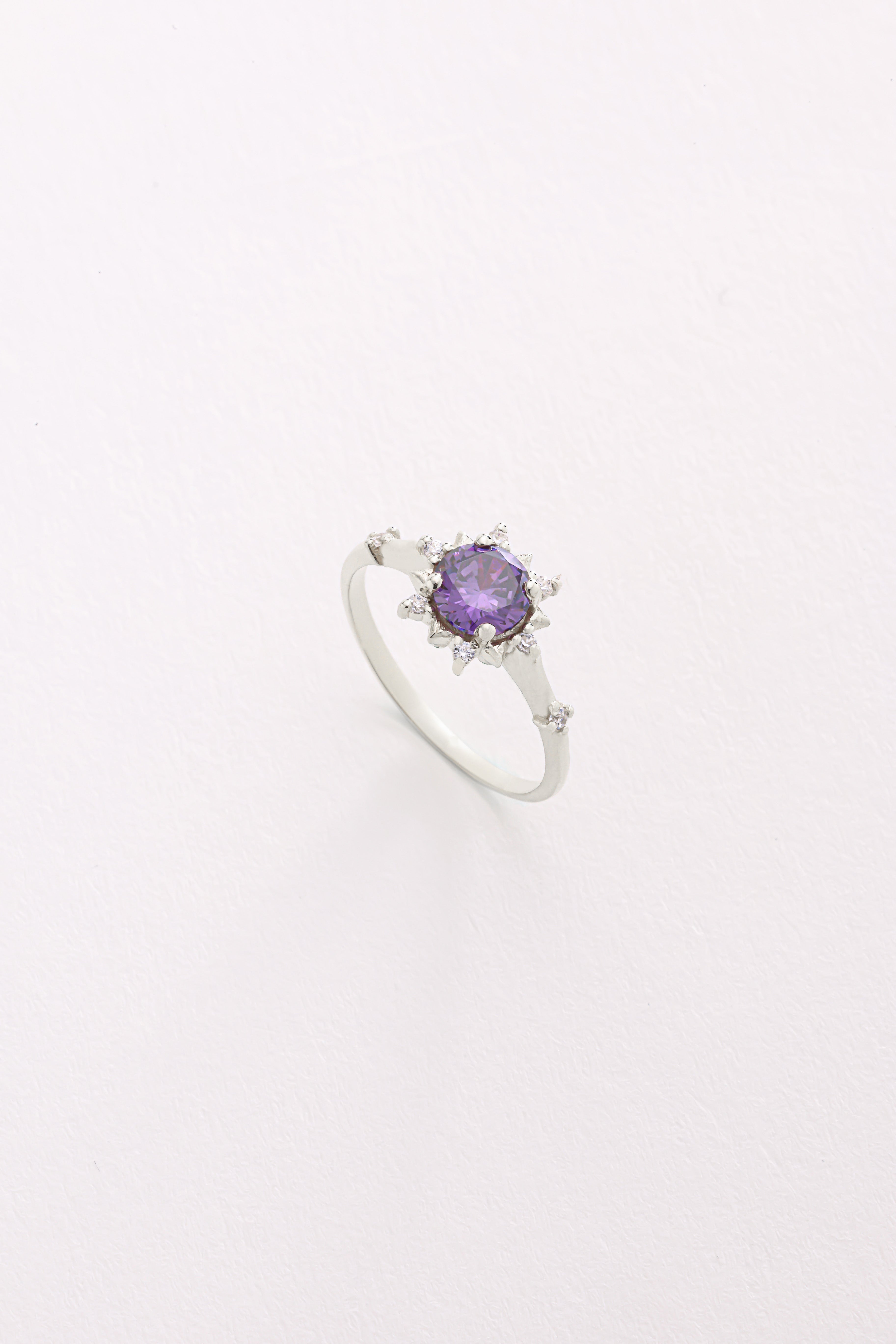 14k Gold Amethyst Diamond Ring