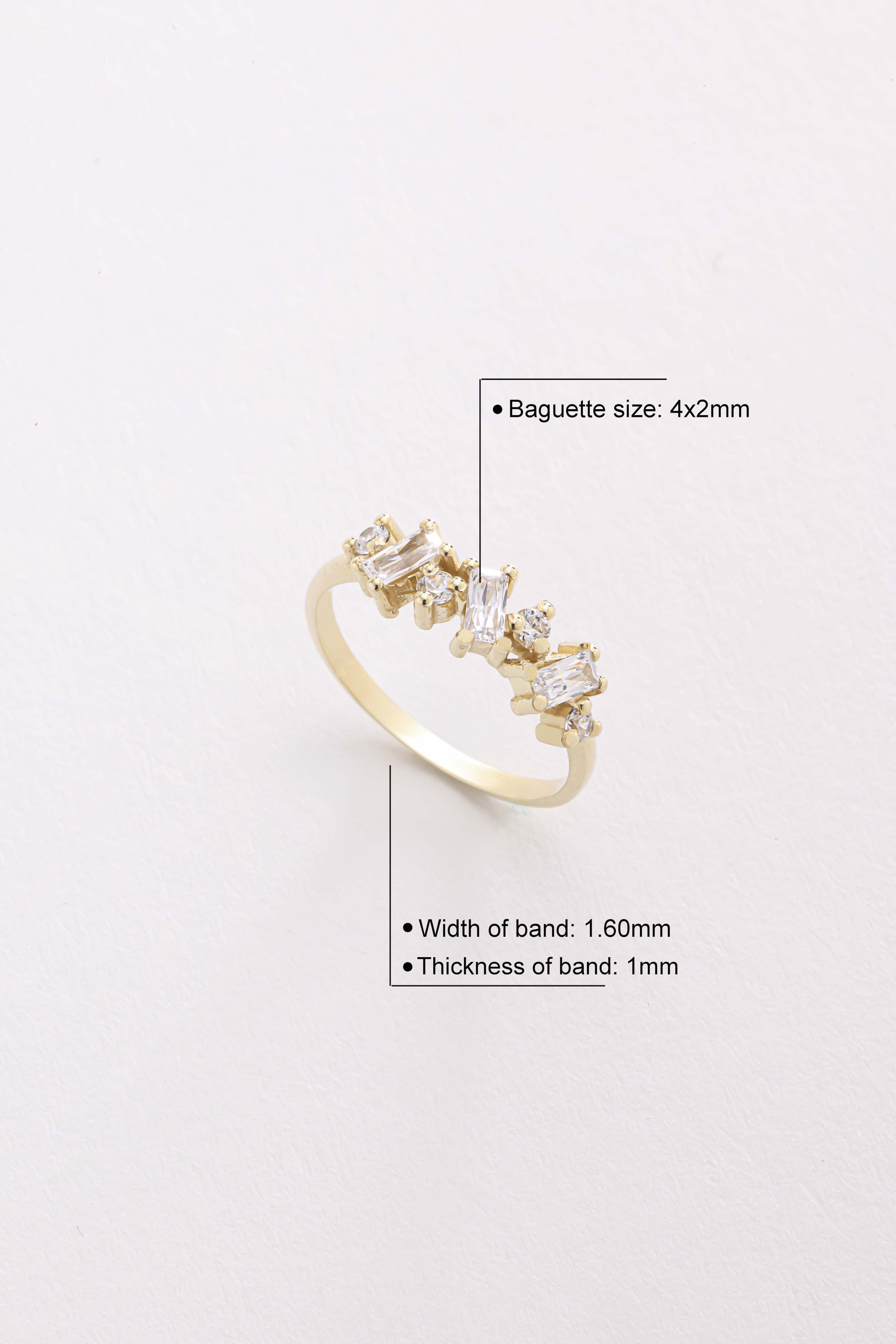 14k Gold Baguette Diamond Cluster Ring