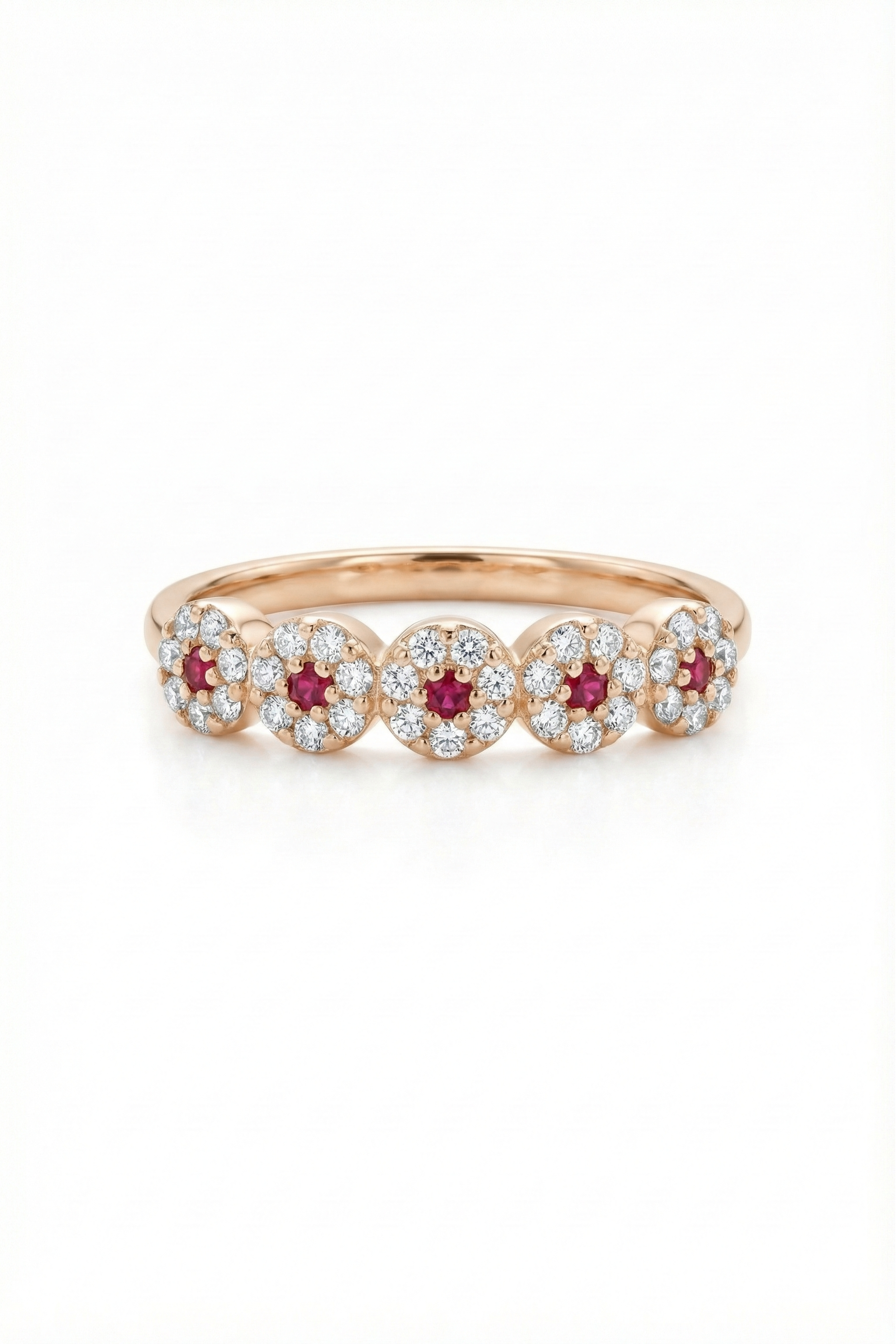 14k Gold Pink Sapphire and Diamond Cluster Band