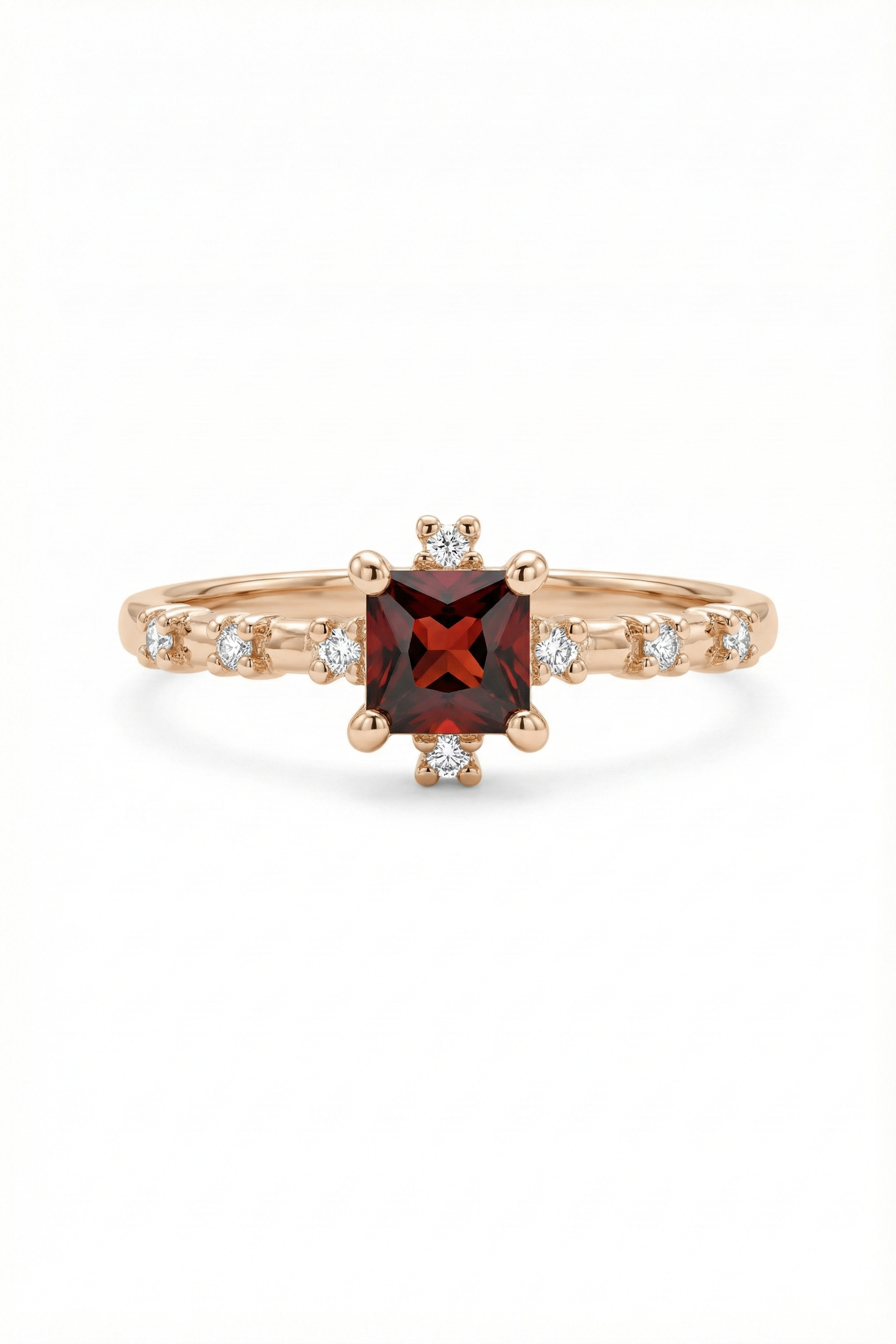 14k Gold Garnet Diamond Ring